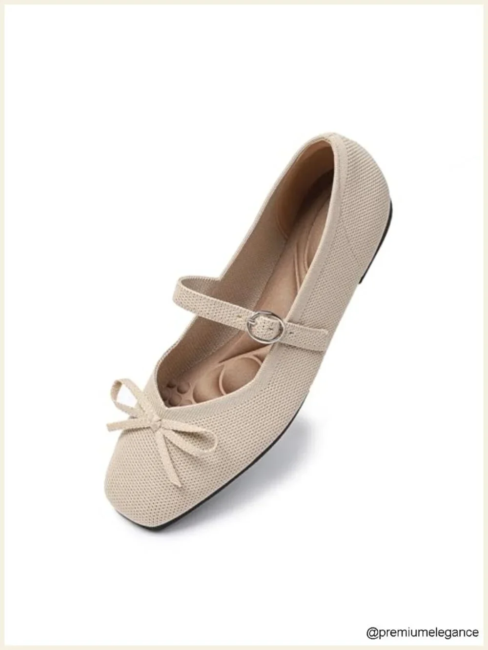 Women's Square Toe Knit Flats with Ankle Strap, Washable Dressy Mary Jane